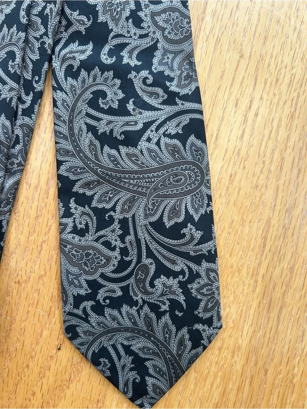 Collezione Zenio Silk Tie Mens Paisley Necktie Black Gray Handmade Spain Vintage